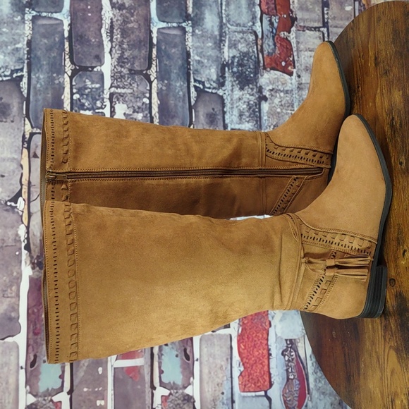 Just Fab "Walk The Line" Cognac Faux Suede Boots - Picture 5 of 14